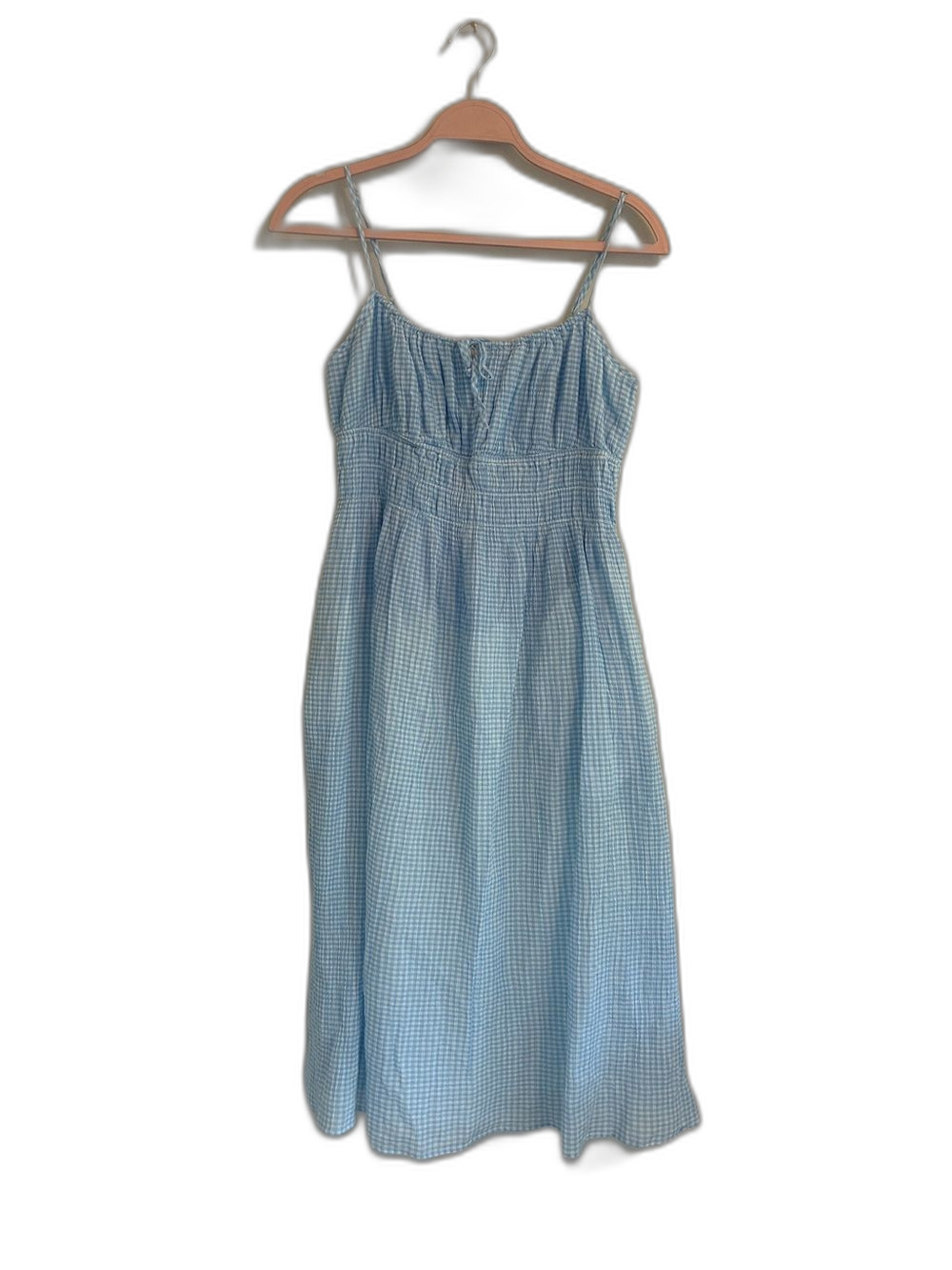 Ciao Lucia Gabriela Blue Gingham Cotton Smocked Midi Sundress  L Cottagecore
